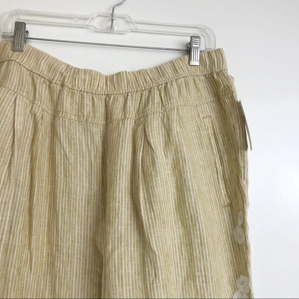 Anthropologie Linen Embroidered Stripe Ankle Pants - Picture 4 of 8